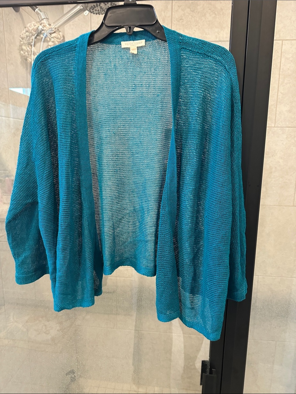 Eileen Fisher Teal Open-Front Lightweight Cardigan